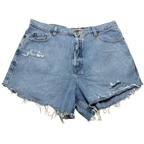 Eddie Bauer Medium Wash Distressed Cut Off Denim Jean Shorts Size 18 - Picture 1 of 5